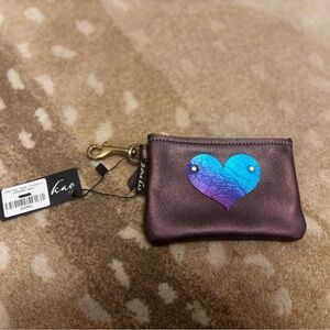 Metallic Brown Pouch with Ombré Blue Heart Accent